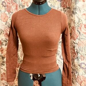 Aura Women's Rust Long Sleeve Ribbed Top